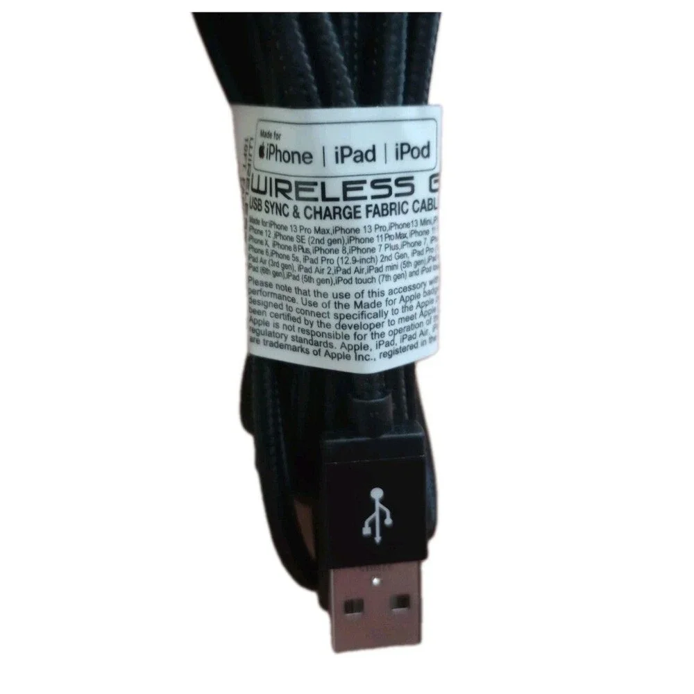 Wireless Gear 10ft iPhone/IPad/iPod BLACK Charger Cord